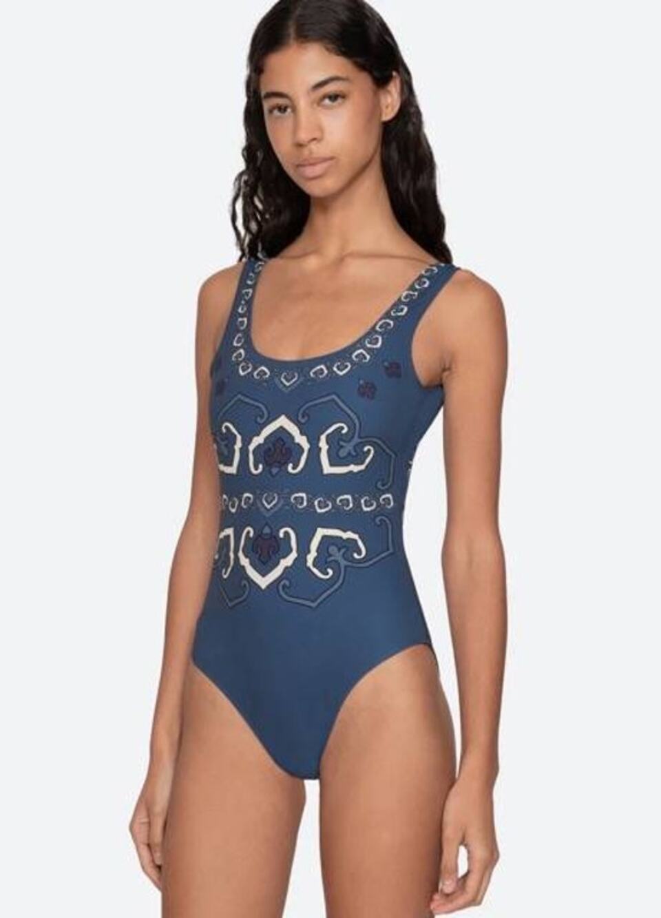 Sea New York Navy Blue Printed Scoop One-Piece Swimsuit